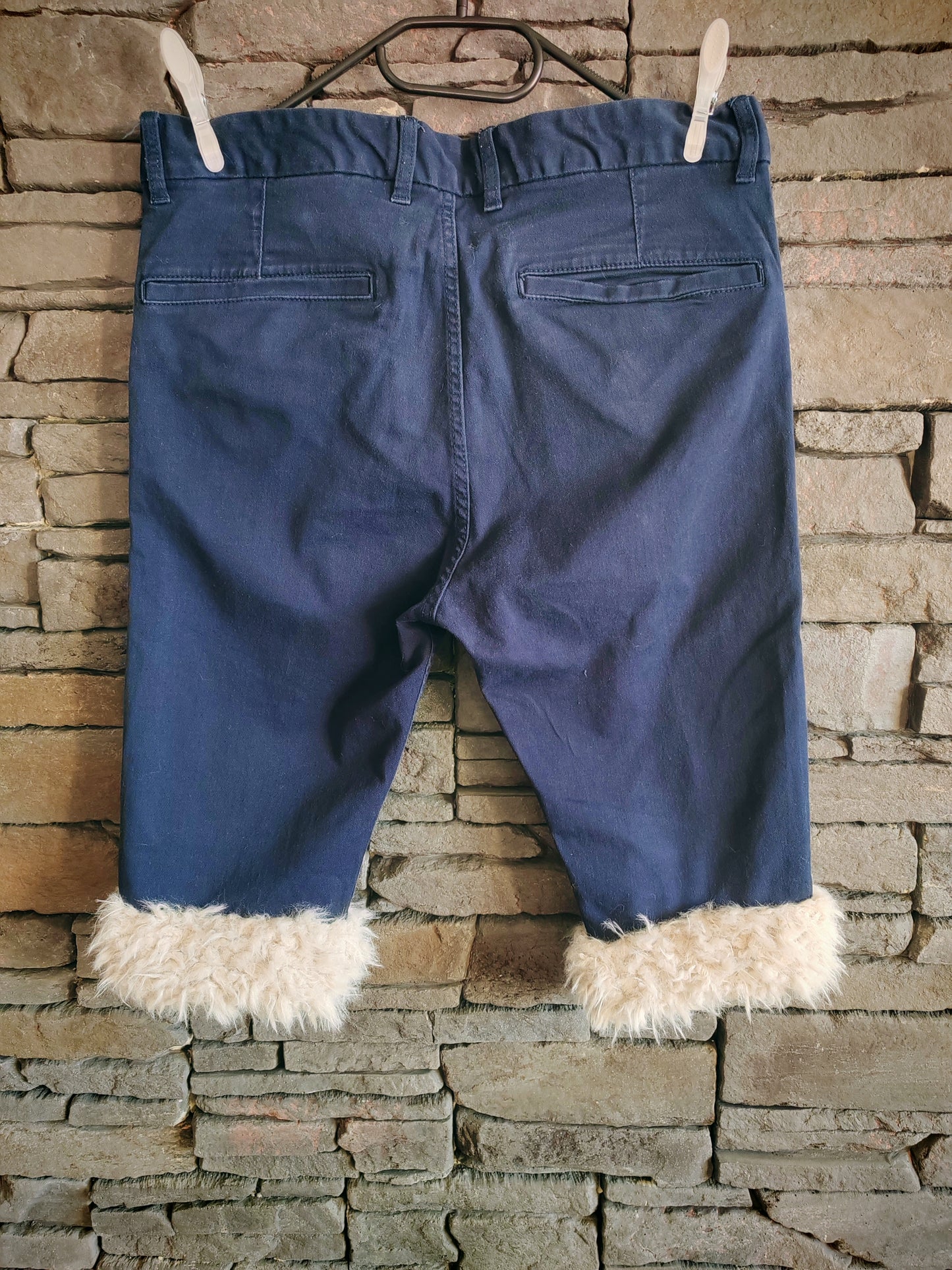 luffy short navy blue slim stretch handmade with faux fur back – Wal & Yfful B004