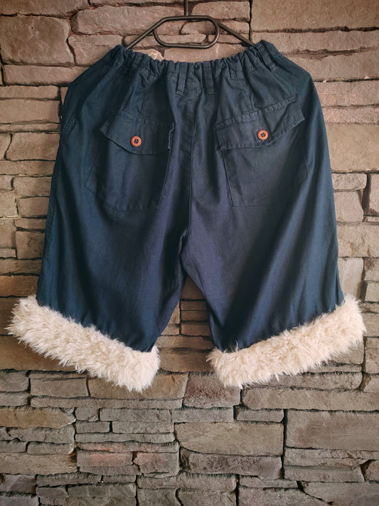 luffy short navy blue linen wide handmade with faux fur back – Wal & Yfful B006