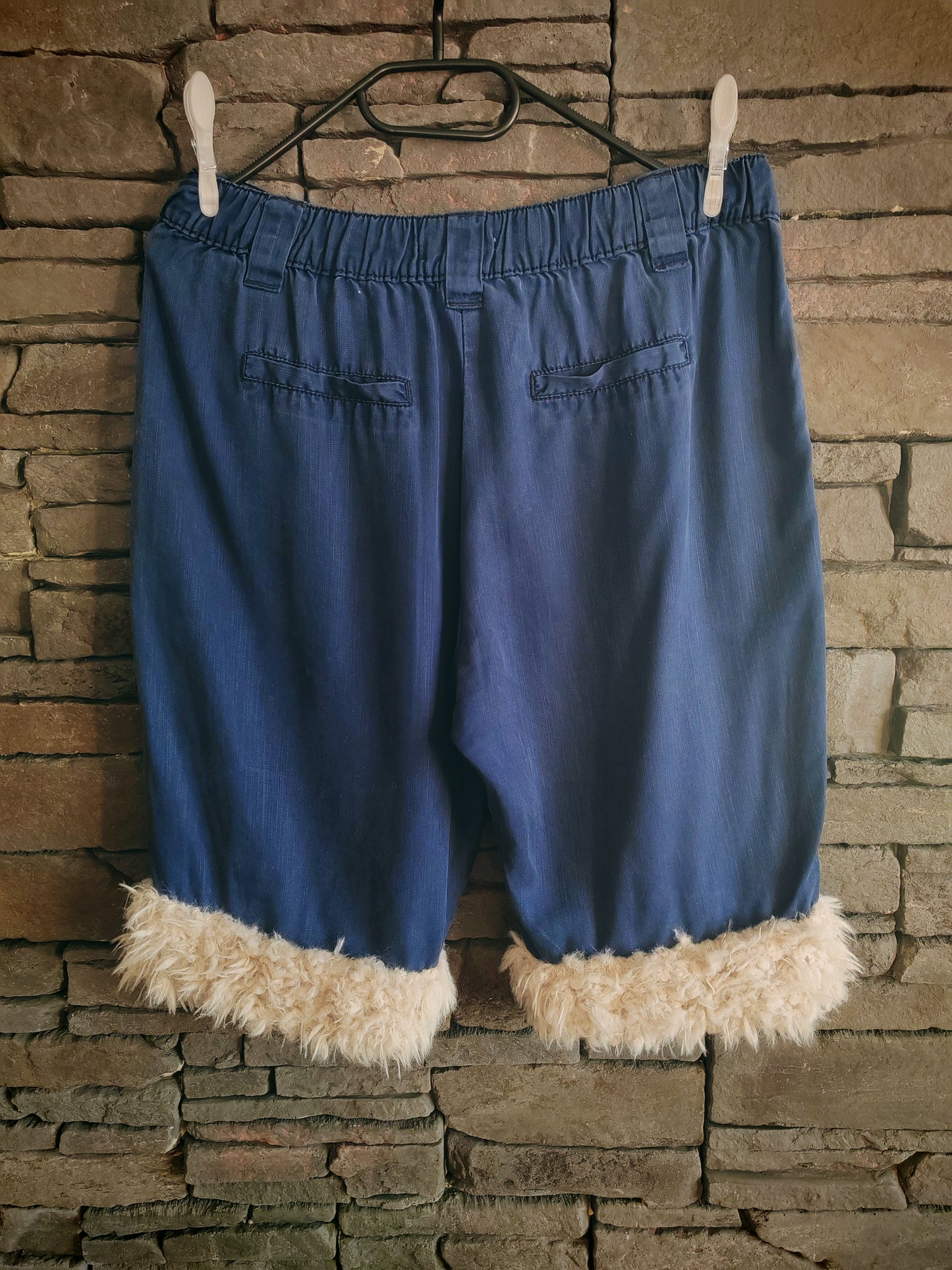 luffy short man navy blue loose lyocell handmade with faux fur back – Wal & Yfful B008